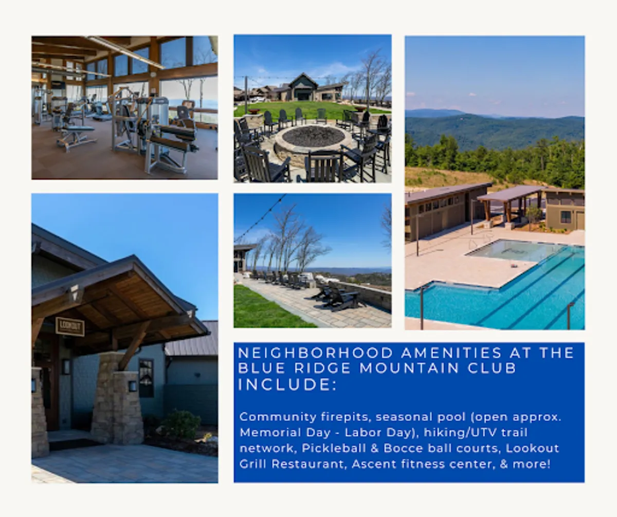 An active community space featuring a fitness area with modern equipment, a cozy fire pit gathering spot, a swimming pool surrounded by lounge areas, and the entrance to a resort restaurant. The scene is vibrant, showing spaces for group activities and social events at sunset, emphasizing communal fun and wellness.